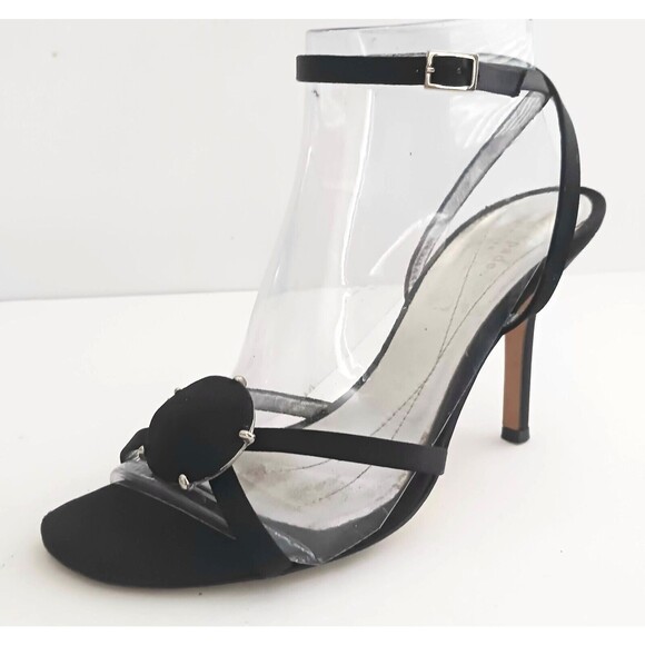 Kate Spade New York Blk Satin Heeled Sandal Wrap Ankle Strap Sz 8.5 - Picture 1 of 9